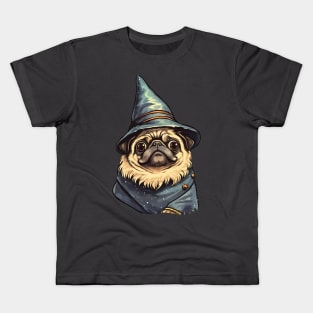 Cute Pug Wizard design Kids T-Shirt